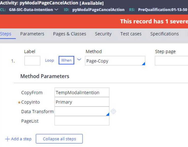 Rollback Modal Step