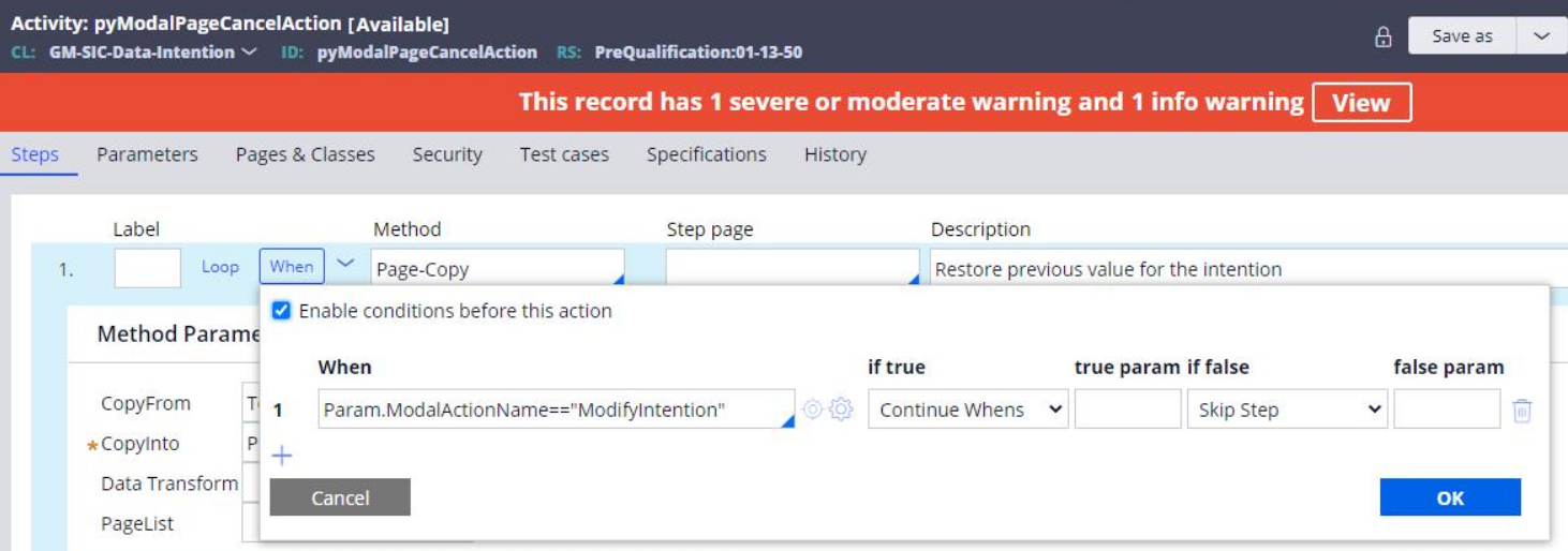Rollback Modal Precondition